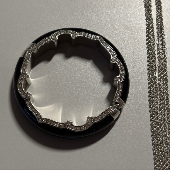 Brighton Imperial Swarovski Crystals Silver Black Resin Bangle Set Retired Rare - Picture 4 of 12